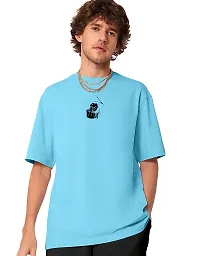 FIONAA TRENDZ Men's Oversized Cotton Blend Half Sleeves Finger Printed T-Shirt (Sky Blue, XXL)-thumb1