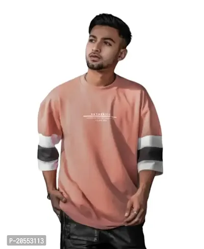 FIONAA TRENDZ Men's Cotton Printed Round Neck Loose Fit Oversized T-Shirt | Hip Hop Casual T-Shirt - Pink, Large-thumb0