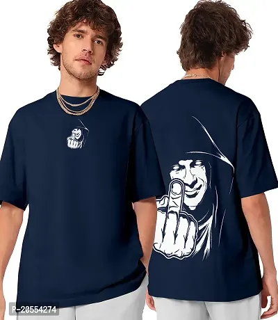 FIONAA TRENDZ Men's Oversized Cotton Blend Half Sleeves Finger Printed T-Shirt (Navy Blue, XXL)