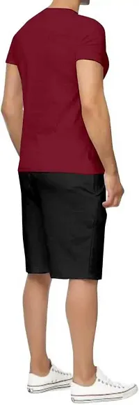 FIONAA TRENDZ Men Basic Solid Round Neck Regular fit T-Shirt and Short Set - Black and Maroon, XX-Large-thumb1