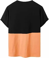 FIONAA TRENDZ Men's Loose Oversized Half Sleeves Round Neck Latest Solid Printed with Pockets T-Shirt(Black  Orange, L)-thumb1