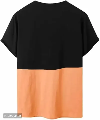 FIONAA TRENDZ Men's Loose Oversized Half Sleeves Round Neck Latest Solid Printed with Pockets T-Shirt(Black  Orange, L)-thumb2
