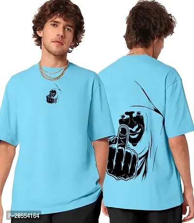 FIONAA TRENDZ Men's Oversized Cotton Blend Half Sleeves Finger Printed T-Shirt (Sky Blue, XXL)-thumb0