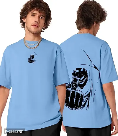 FIONAA TRENDZ Men's Oversized Cotton Blend Half Sleeves Finger Printed T-Shirt (Turkish Sky Blue, XXL)