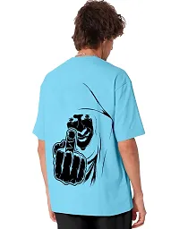 FIONAA TRENDZ Men's Oversized Cotton Blend Half Sleeves Finger Printed T-Shirt (Sky Blue, XXL)-thumb2