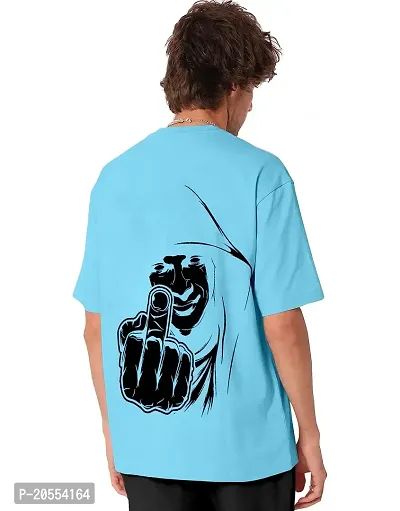 FIONAA TRENDZ Men's Oversized Cotton Blend Half Sleeves Finger Printed T-Shirt (Sky Blue, XXL)-thumb3