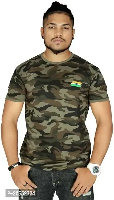 FIONAA TRENDZ Cotton Blend Regular Fit Half Sleeve Camouflage Printed T-Shirt for Men