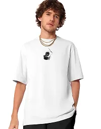 FIONAA TRENDZ Men's Oversized Cotton Blend Half Sleeves Finger Printed T-Shirt (White, XXL)-thumb1