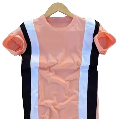 FIONAA TRENDZ Cotton Blend Solid Round Neck Sport Strip Design Half Sleeve T-Shirt for Men & Boys | Regular Fit