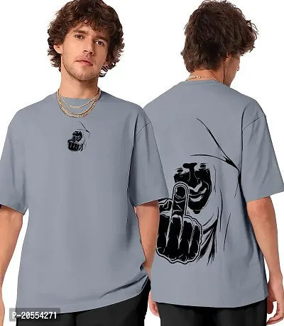 FIONAA TRENDZ Men's Oversized Cotton Blend Half Sleeves Finger Printed T-Shirt (Grey, XXL)