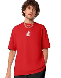 FIONAA TRENDZ Men's Oversized Cotton Blend Half Sleeves Finger Printed T-Shirt (Red, XXL)-thumb1