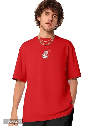 FIONAA TRENDZ Men's Oversized Cotton Blend Half Sleeves Finger Printed T-Shirt (Red, XXL)-thumb2