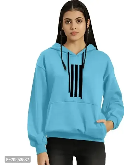 FIONAA TRENDZ Soft Winter Wear Full Sleeves 3 Line Printed Sweatshirt for Women(Sky Blue, XL)-thumb0
