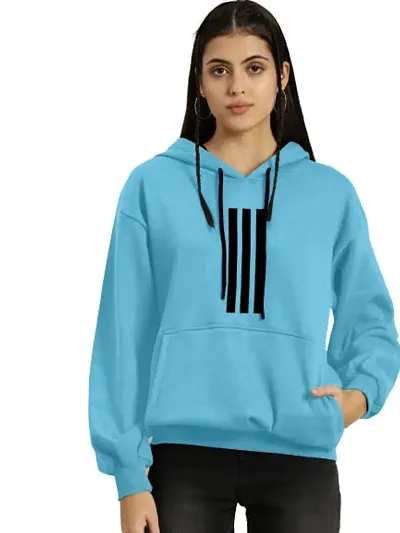 FIONAA TRENDZ Women Soft Fleece Full Sleeves 3 Line Printed Sweatshirt with Hoodies | Winter Wear Hooded Neck Regular Fit Sweatshirt for Women & Girls