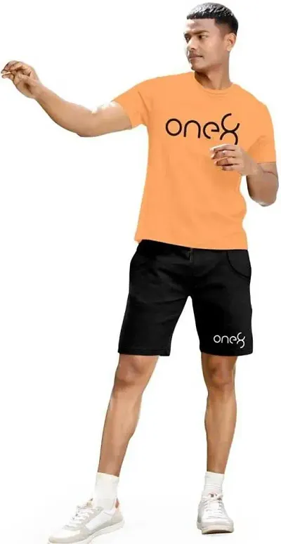 FIONAA TRENDZ Men Basic Solid Round Neck Regular fit T-Shirt and Short Set - and Peach, XX-Large