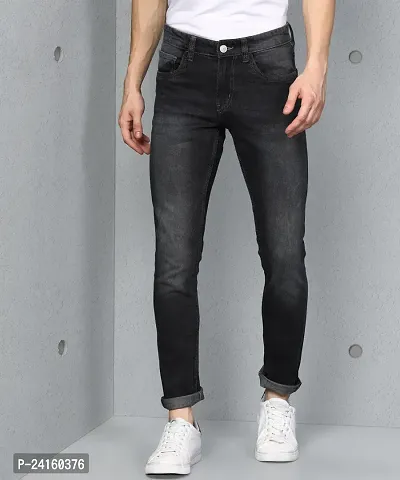 Stylish Grey Cotton Blend Solid Mid-Rise Jeans For Men