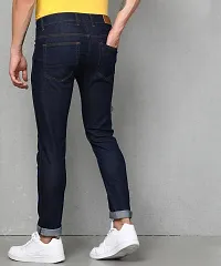 Stylish Navy Blue Cotton Blend Solid Mid-Rise Jeans For Men-thumb3
