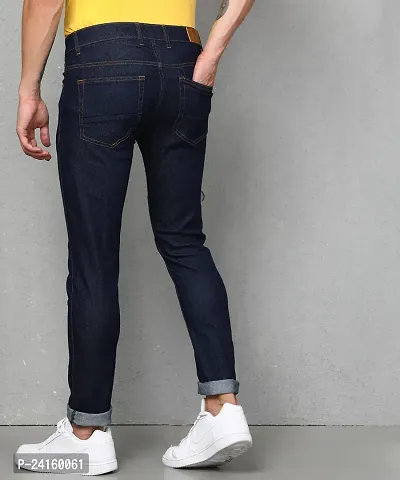 Stylish Navy Blue Cotton Blend Solid Mid-Rise Jeans For Men-thumb4