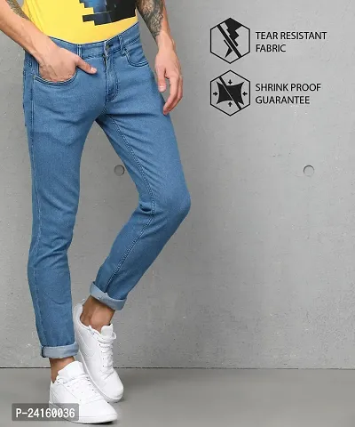 Stylish Blue Cotton Blend Solid Mid-Rise Jeans For Men-thumb5