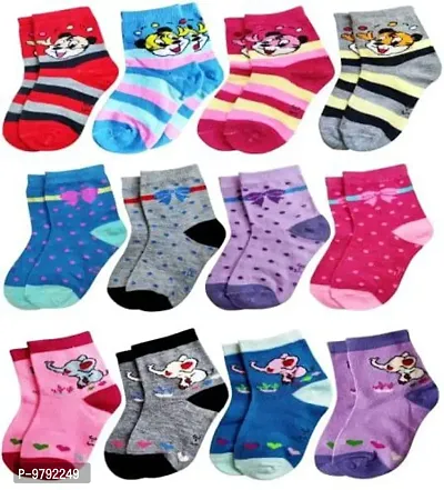Stylish Fancy Multicoloured Cotton Blend Combo Socks For Kids Pack Of 12