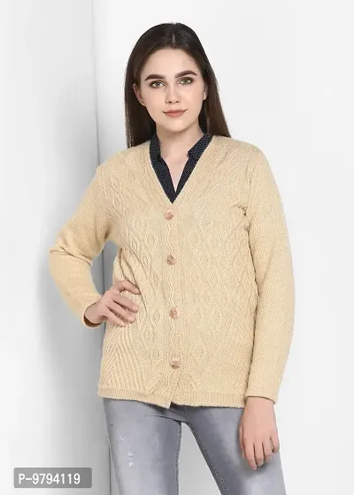 Stylish Beige Wool Blend Solid Sweater Vest For Women