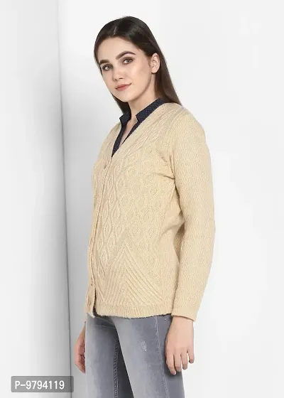 Stylish Beige Wool Blend Solid Sweater Vest For Women-thumb4