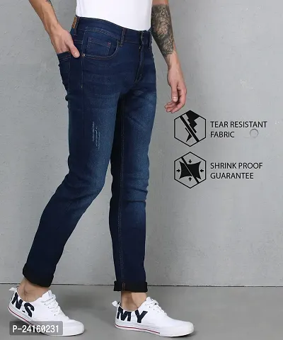 Stylish Navy Blue Cotton Blend Solid Mid-Rise Jeans For Men-thumb5
