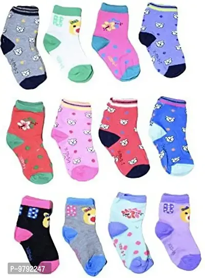 Stylish Fancy Multicoloured Cotton Blend Combo Socks For Kids Pack Of 12-thumb0