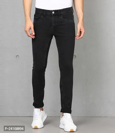 Stylish Black Cotton Blend Solid Mid-Rise Jeans For Men