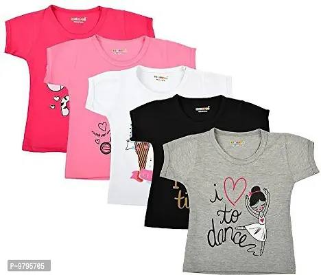 Stylish Fancy Multicoloured Cotton Blend Printed T-Shirts Combo For Kids Girls Pack Of 5