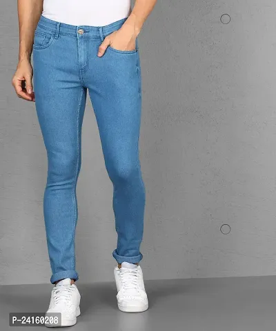 Stylish Blue Cotton Blend Solid Mid-Rise Jeans For Men