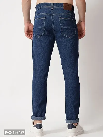 Stylish Navy Blue Denim Solid Mid-Rise Jeans For Men-thumb2