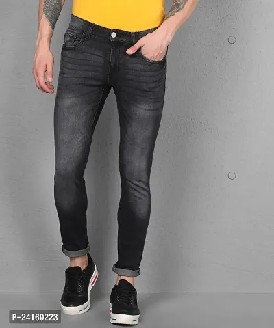 Stylish Black Cotton Blend Solid Mid-Rise Jeans For Men