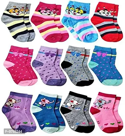 Stylish Fancy Multicoloured Cotton Blend Combo Socks For Kids Pack Of 12