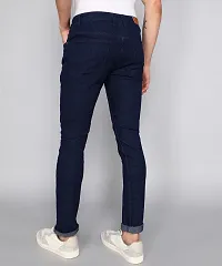 Stylish Navy Blue Cotton Blend Solid Mid-Rise Jeans For Men-thumb3