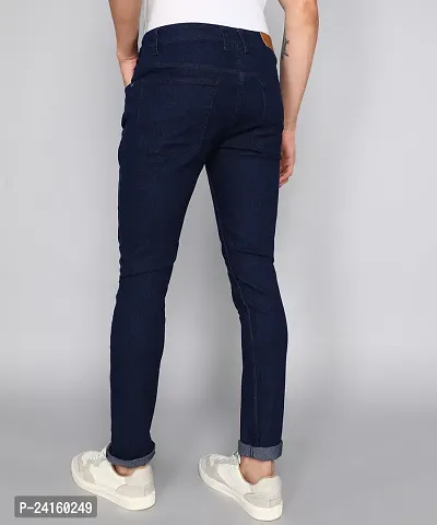Stylish Navy Blue Cotton Blend Solid Mid-Rise Jeans For Men-thumb4