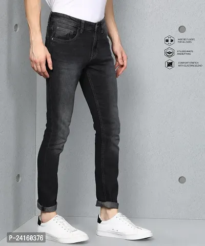 Stylish Grey Cotton Blend Solid Mid-Rise Jeans For Men-thumb5