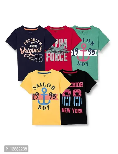 Stylish Multicoloured Cotton  Tees For Boys Pack Of 5-thumb0