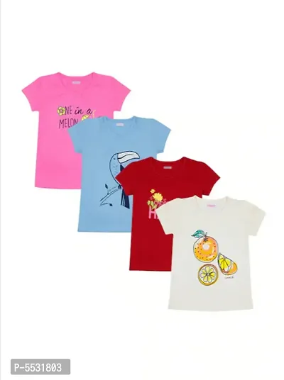 Girl's Printed Regular T-Shirt PACK OF 4