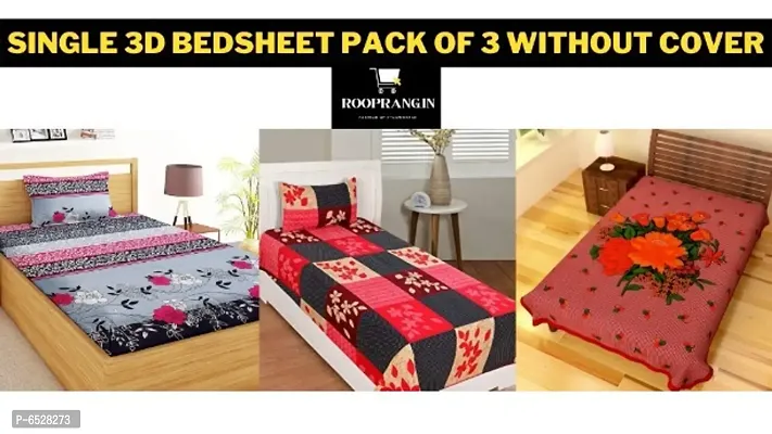 COTTON PRINTED 3D BEDSHEET PACK OF 3 WITHOUT PILLOW COVER-thumb0