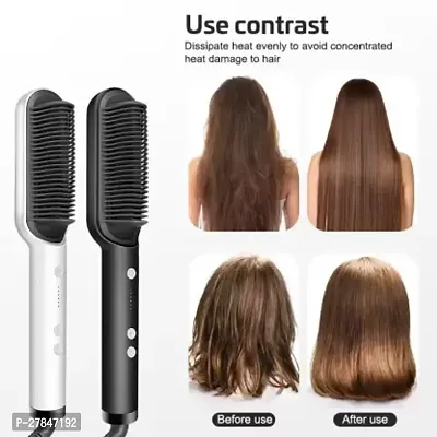 Hair Straightener Brush, Built with Hair Straightening Iron Comb White Hair Curler  (White, Black)-thumb0