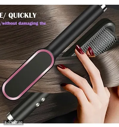 Hair Straightener Brush, Built with Hair Straightening Iron Comb White Hair Curler  (White, Black)-thumb4