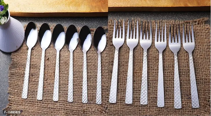 ZEVORA Stainless Steel Mix Cutlery Set/Table Ware Cutlery/Dinner Cutlery/Spoon  Forks (Set of 6 Spoon and 6 Forks) RL