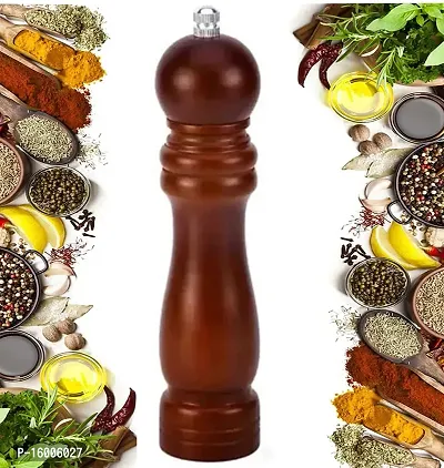 Avmart Traditional Wooden Salt  Pepper Grinder, Pepper Crusher, Mixer, Mill, Manual Shaker, Spice Storage Ceramic Crusher, Mill with Adjustable Coarseness Best Kitchen. 8INCH (Dark Brown) Flex