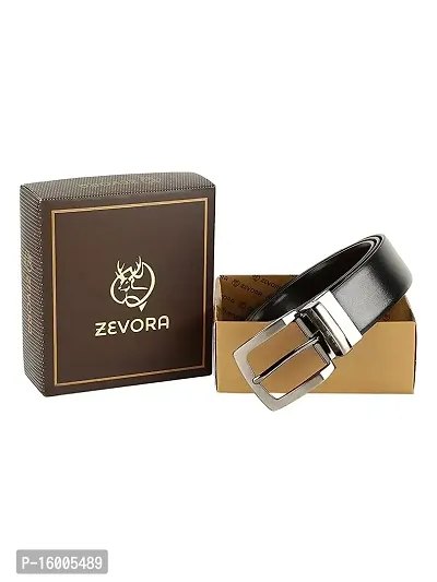 ZEVORA Men Reversible Solid Texas Leatherite Belt with Auto Turning Buckle (Black  Brown) (42)-thumb2