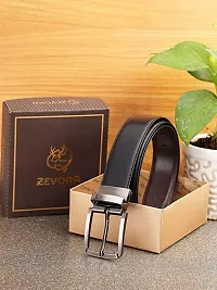 ZEVORA Men Reversible Leather Belt with Auto Turning Buckle (Black  Brown) F-thumb3