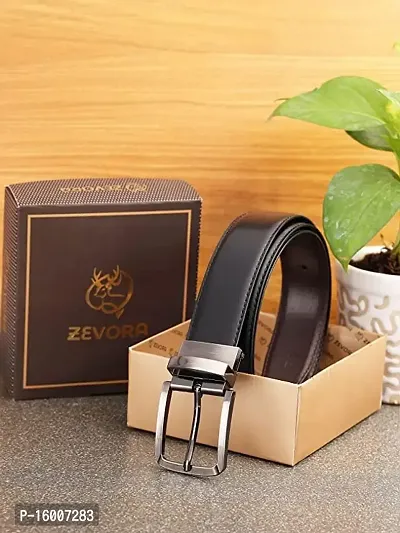 ZEVORA Men Reversible Leather Belt with Auto Turning Buckle (Black  Brown) F-thumb4