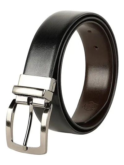 ZEVORA Men Reversible Solid Texas Leatherite Belt with Auto Turning Buckle (Black Brown) (28)