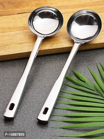 ZEVORA Pack of 2 Stainless Steel Deep Ladle | Soup/Milk Ladle/Karchi | Cooking and Serving Spoon for Kitchen