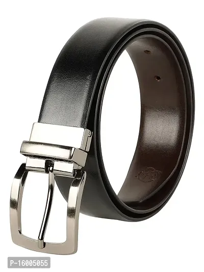 ZEVORA Men Reversible Leather Belt with Auto Turning Buckle (Black  Brown)